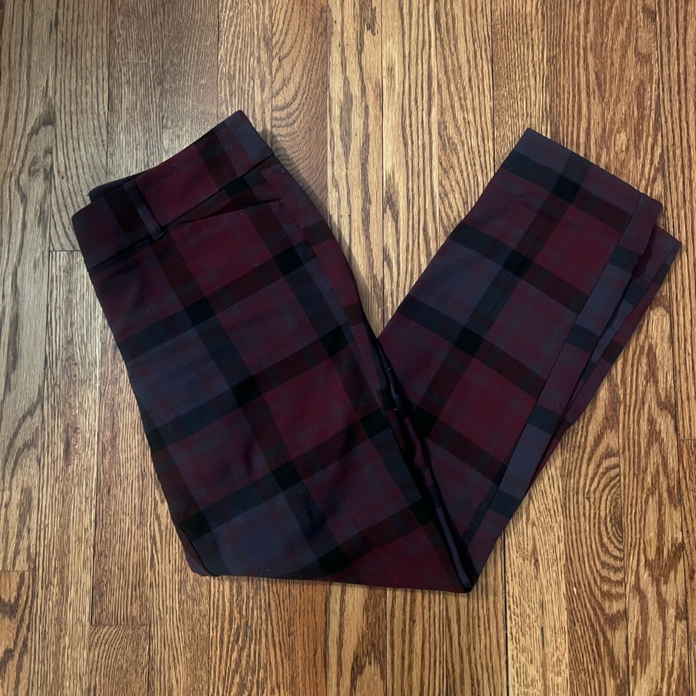 loft plaid ankle skinny slacks